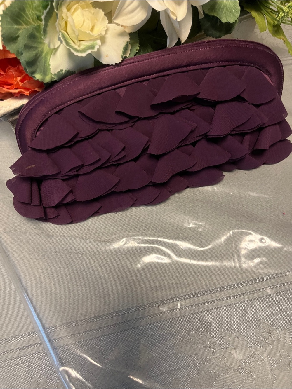 Purple clutch and shoulder string and chain